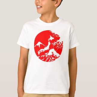 Japanese Red Mount fuji wave print Shirt