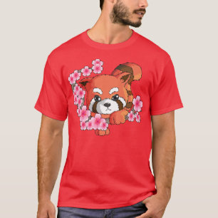 Japanese Red Panda Cherry Blossom Tree Fan Bamboo T-Shirt