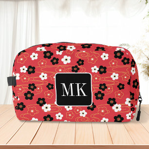 Japanese Red Sakura Blossom Monogram Initials Dopp Kit