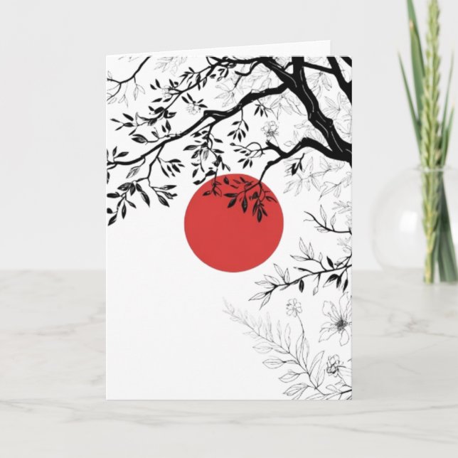 Japanese Red Sun & Brush Tree Art Card (Front)