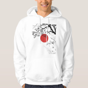 Japanese Red Sun & Brush Tree Art Hoodie
