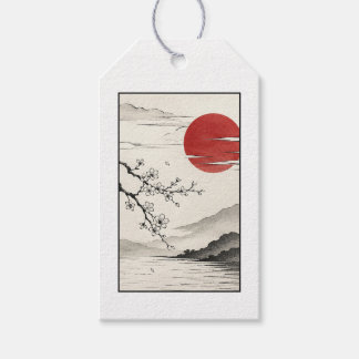 Japanese Red Sun Cherry Blossom Landscape Gift Tags