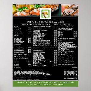 Japanese Restaurant, Sushi Menu Poster