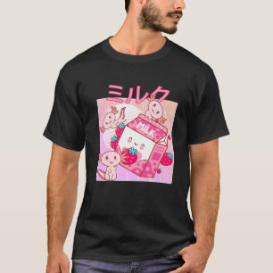 Japanese Retro Anime Kawaii Axolotl Strawberry Mil T-Shirt