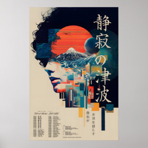 Japanese Retro Futuristic Poster - Silent Tsunami
