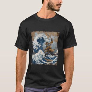 Japanese retro samurai cat The Great Wave by Hokus T-Shirt