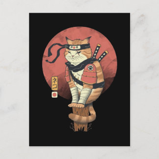 Japanese retro Sushi vintage Samurai Neko Cat T-Sh Postcard