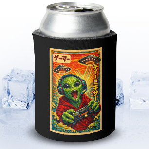 Japanese Retro Vintage UFO Alien Funny Gamer Can Cooler