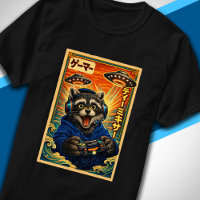 Japanese Retro Vintage UFO Racoon Funny Gamer