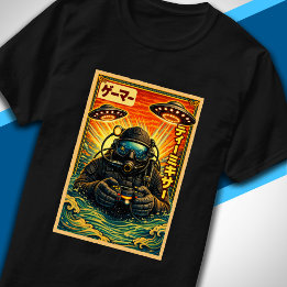 Japanese Retro Vintage UFO Scuba Diver Funny Gamer T-Shirt