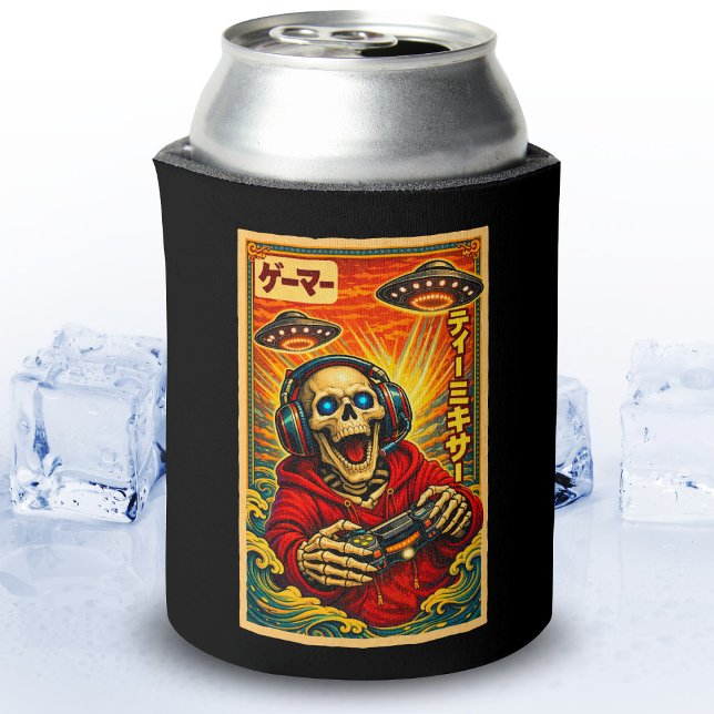 Japanese Retro Vintage UFO Skeleton Funny Gamer Can Cooler (Creator Uploaded)