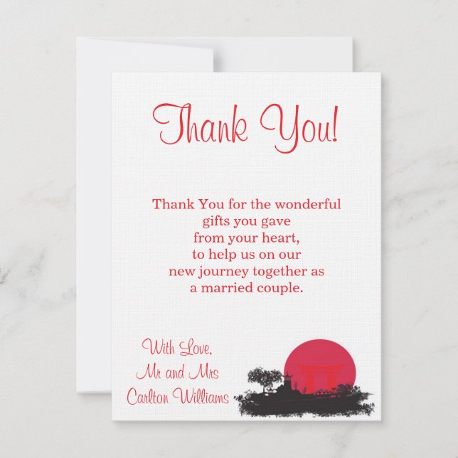 Japanese Rising Sun Wedding Flat Thank You Card (Front)