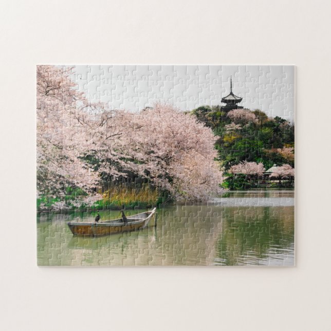Japanese River Cherry Blossoms Travel Photo Jigsaw Puzzle (Horizontal)