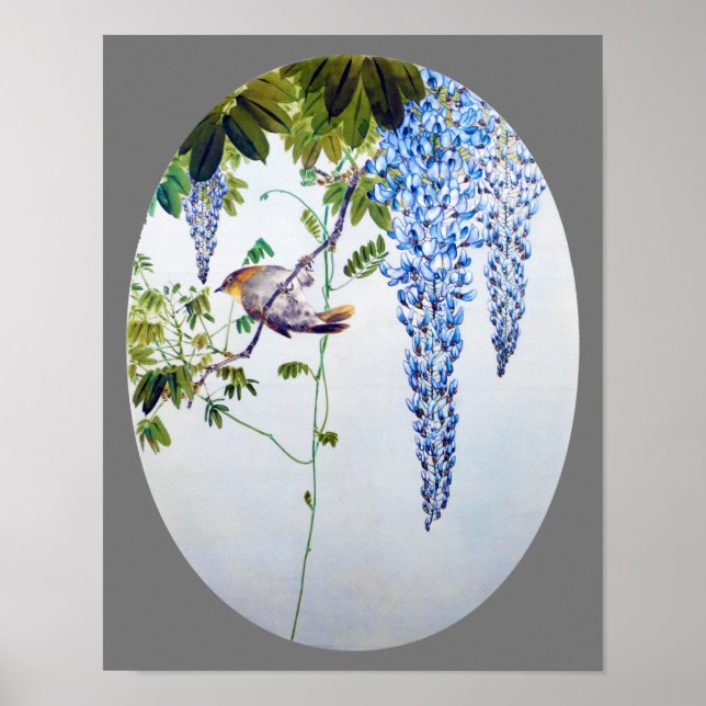 Japanese Robin in Wisteria, Watanabe Seitei Poster (Front)