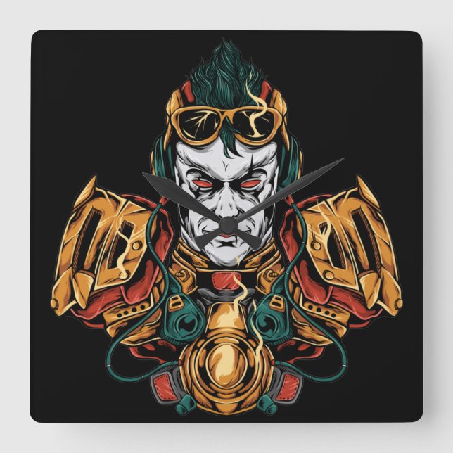 Japanese Robot Square Wall Clock (Front)