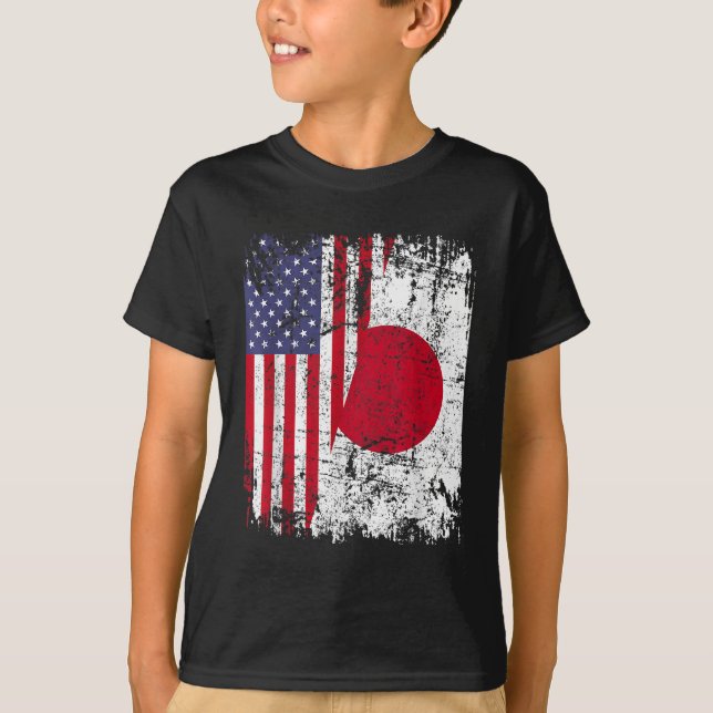 JAPANESE ROOTS Half American Flag JAPAN T-Shirt (Front)