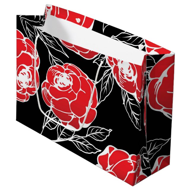 Japanese Rose Flower Design Large Gift Bag (Front Angled)
