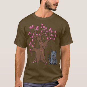 Japanese Russian Blue Cat Mum Cherry Blossom T-Shirt