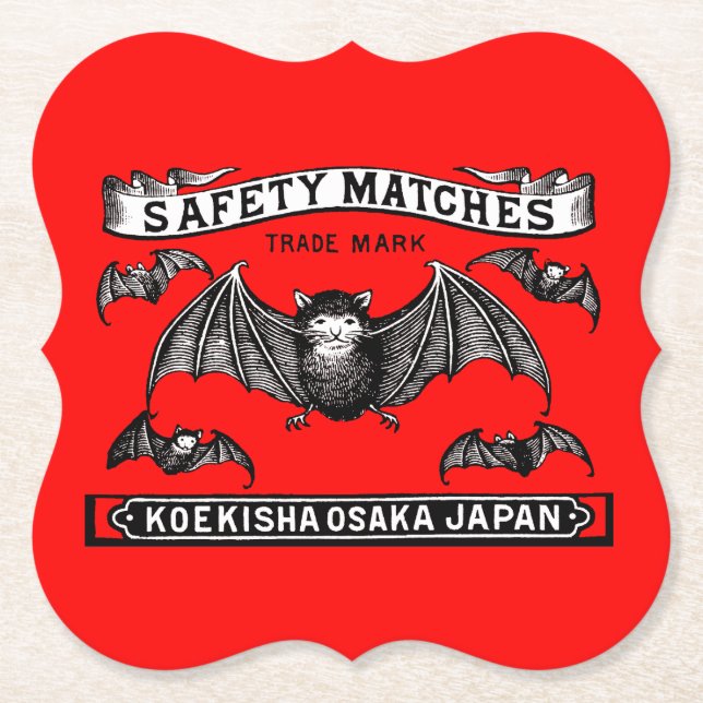 Japanese Safety Matches Art Bats Paper Coaster (Front)