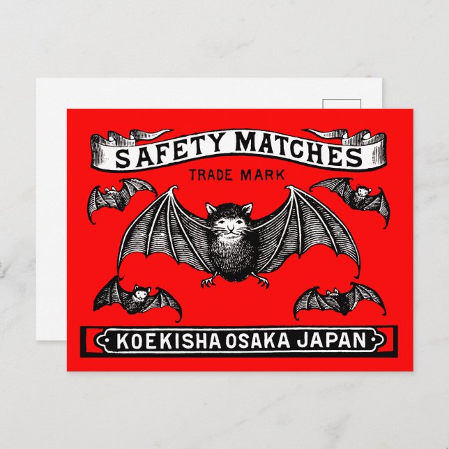 Japanese Safety Matches Art Bats Postcard (Front/Back)