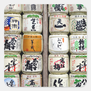 Japanese Sake Barrels Square Sticker