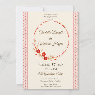 Japanese Sakura Asanoha Wedding Invitation
