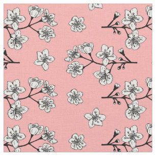 Japanese Sakura Blossom Flowers Pattern Fabric