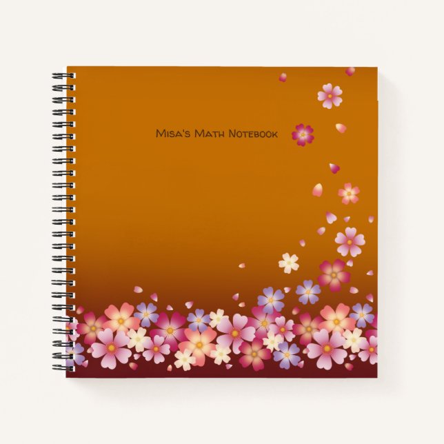 Japanese Sakura Blossoms Gold & Plum Customisable Notebook (Front)
