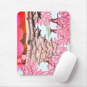 Japanese Sakura Castle Art – Cherry Blossom Spring Mouse Mat