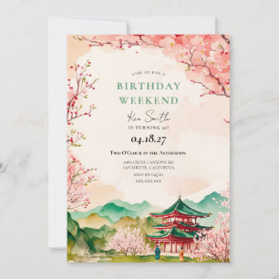Japanese Sakura Cherry Blossom Birthday Invitation