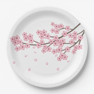 Japanese Sakura Cherry Blossom Branch Paper Plate