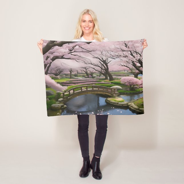 Japanese Sakura Cherry Blossom Garden Landscape Fleece Blanket (In Situ)