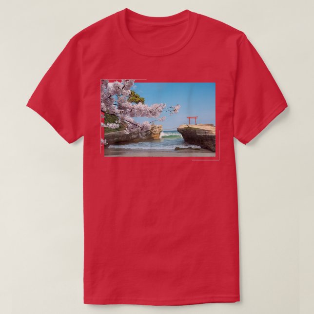 Japanese Sakura Cherry Blossom Tree Beach T-Shirt (Design Front)