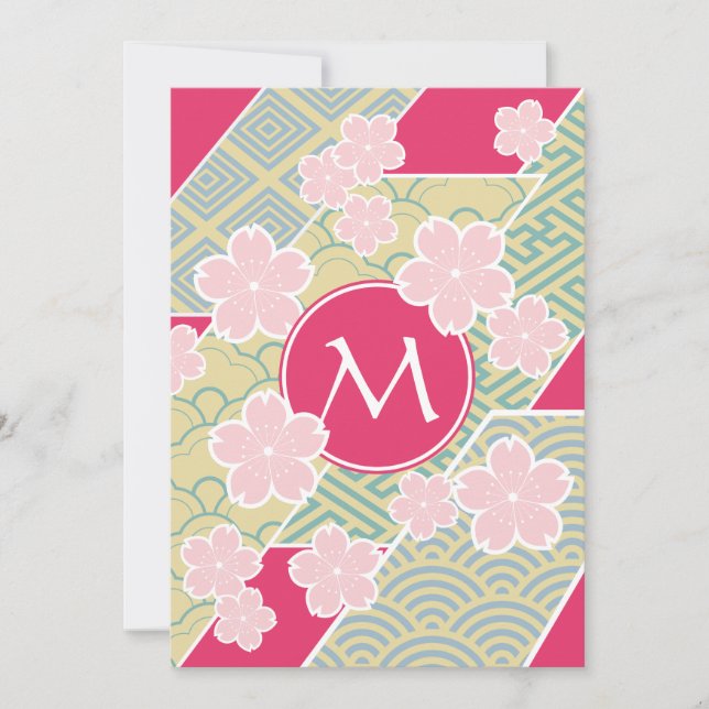 Japanese Sakura Cherry Blossoms Geometric Patterns Invitation (Front)