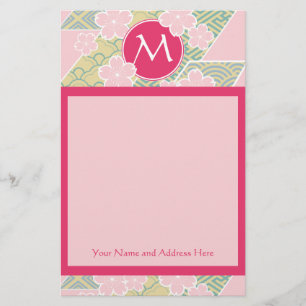 Japanese Sakura Cherry Blossoms Geometric Patterns Stationery