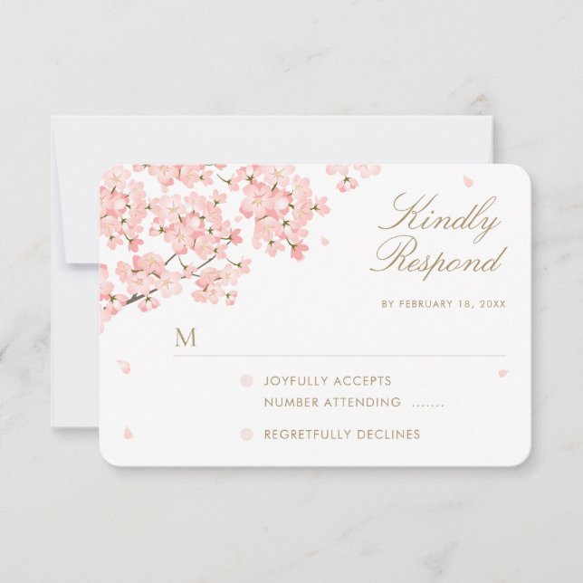 Japanese Sakura Cherry Blossoms Wedding RSVP Card (Front)