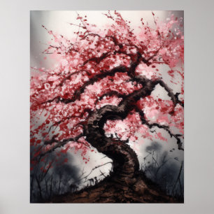 Japanese Sakura Cherry Tree Art Print Poster
