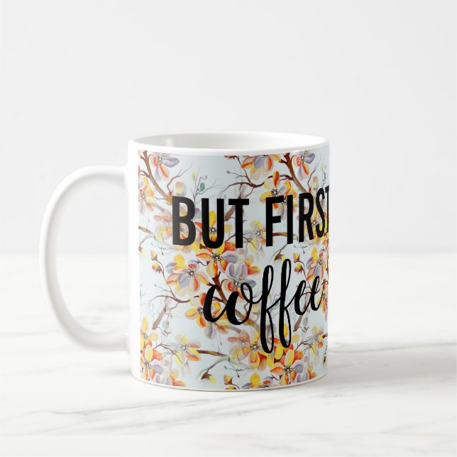 Japanese Sakura Cherry Tree Flowers Typography Coffee Mug (Left)