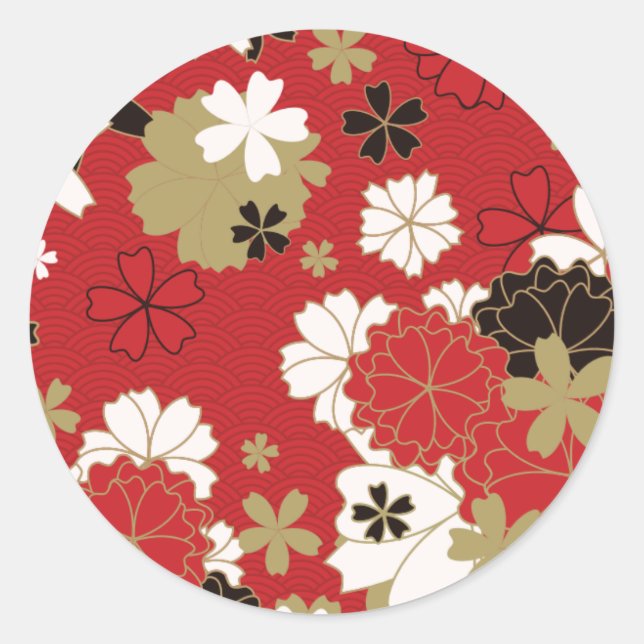 Japanese Sakura Elegant Floral Pattern Classic Round Sticker (Front)