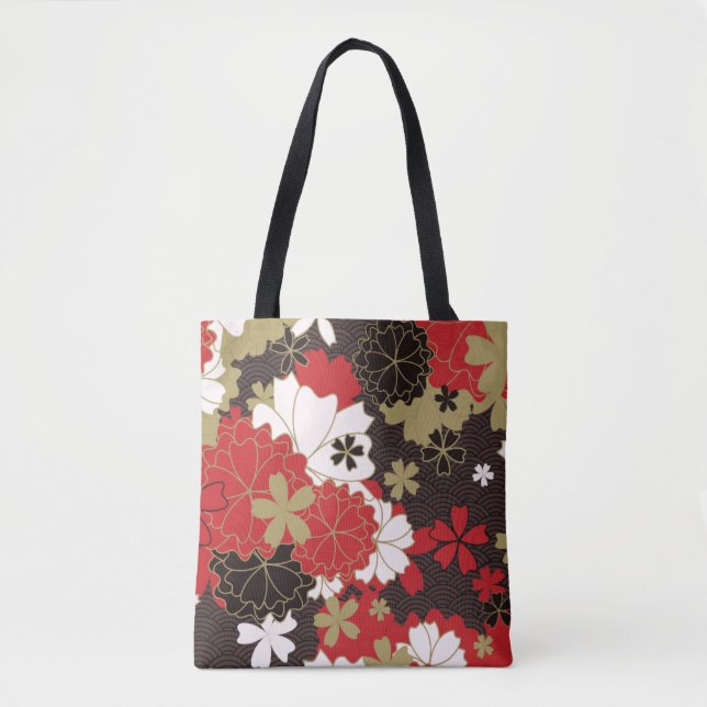Japanese Sakura Elegant Floral Pattern Tote Bag (Front)