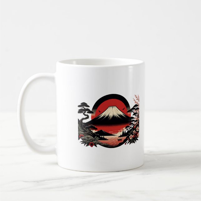 Japanese Sakura Garden Cherry Blossom Mount Fuji Coffee Mug (Left)