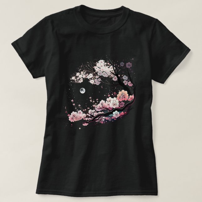 Japanese Sakura Geisha Mount Fuji Cherry Blossom T-Shirt (Design Front)