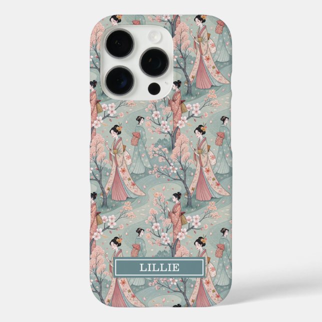 Japanese Sakura Geisha Pattern Monogrammed Case-Mate iPhone Case (Back)