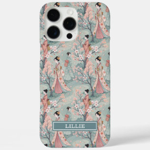 Japanese Sakura Geisha Pattern Monogrammed iPhone 16 Pro Max Case