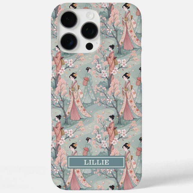 Japanese Sakura Geisha Pattern Monogrammed Case-Mate iPhone Case (Back)