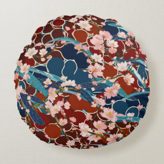 japanese Sakura-koi-Asnoha- Round Cushion
