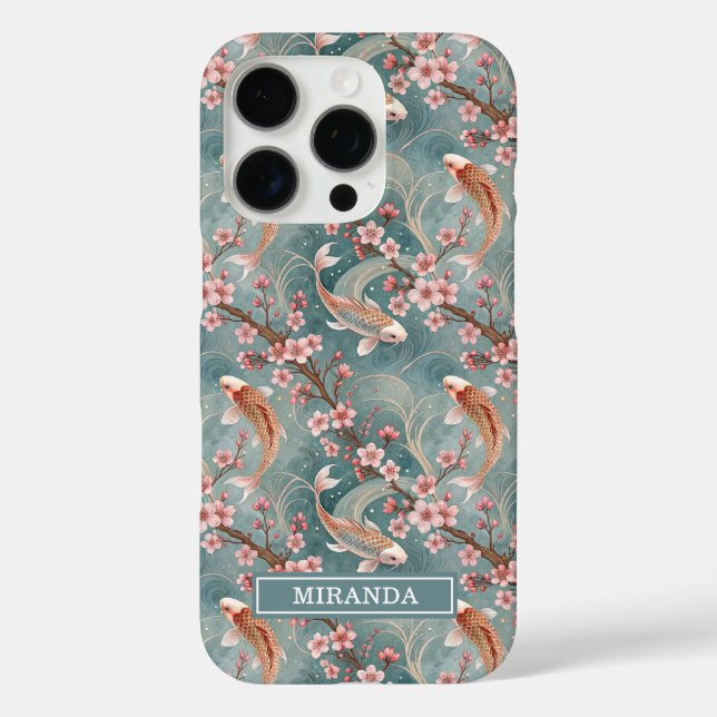 Japanese Sakura Koi Fish Pattern Monogrammed Case-Mate iPhone Case (Back)