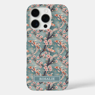Japanese Sakura Koi Fish Print Monogrammed iPhone 16 Pro Case