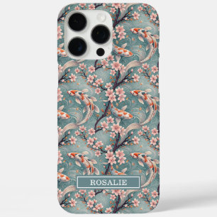 Japanese Sakura Koi Fish Print Monogrammed iPhone 16 Pro Max Case