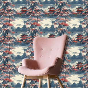 Japanese Sakura Pagoda Mountain Lake Landscape  Wallpaper